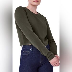 Spanx AirEssentials Long Sleeve Crop Top Soft Stretchy Crew Neck Green Size S